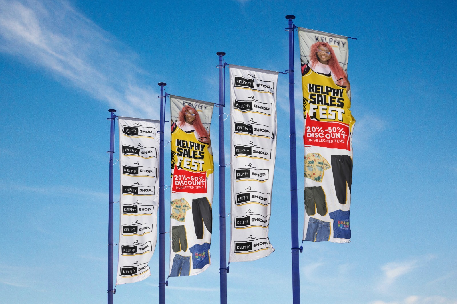 Kelphy Sales Fest flags flying against a blue sky